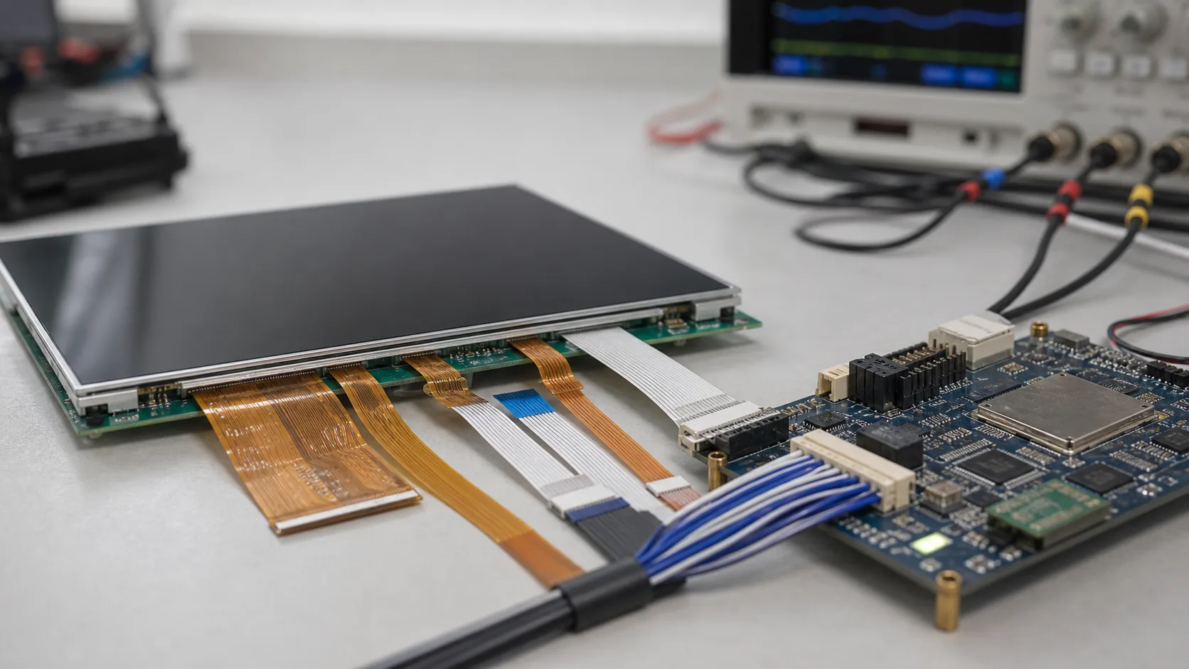 TFT LCD module connected to an embedded board with display interface cables