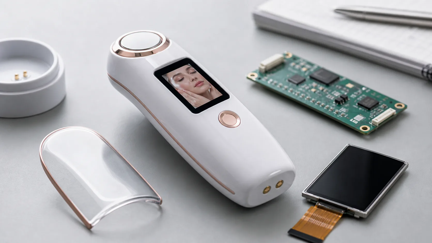 TFT display for beauty and personal care devices prototype shown in a realistic consumer electronics lab scene